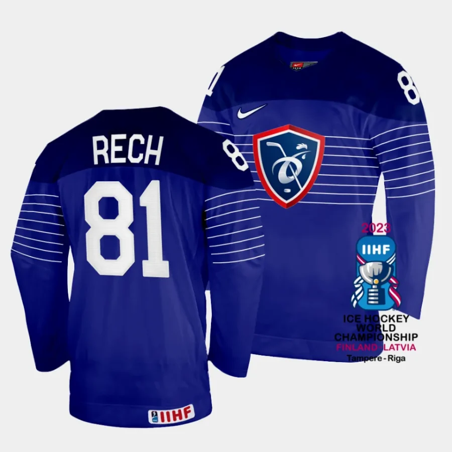 anthony rech france 2023 iihf world championship away blue jersey