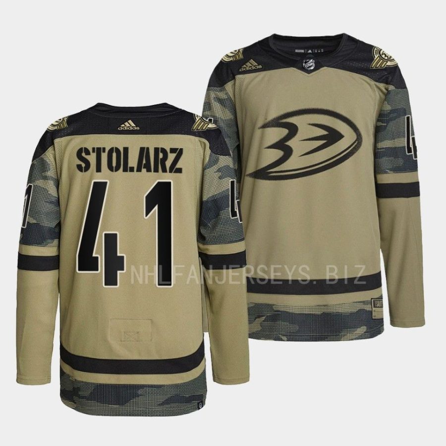 anthony stolarz ducks camo 2022military appreciation night warmup jersey