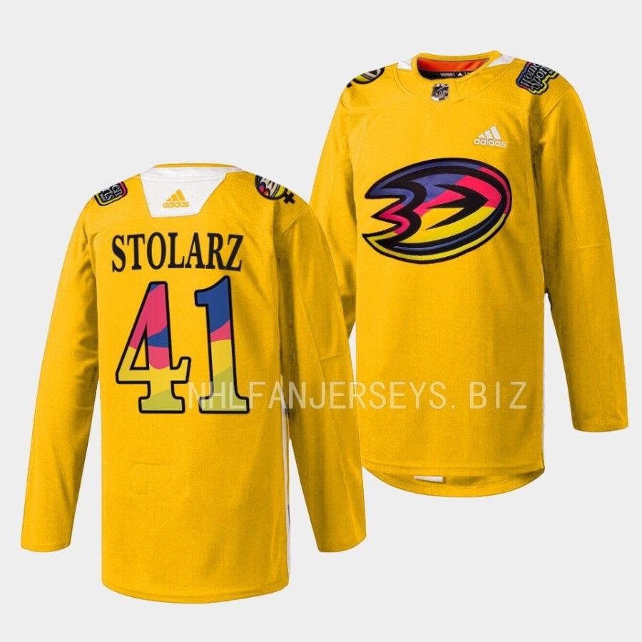 anthony stolarz ducks yellow 2023women in sports night warmup jersey