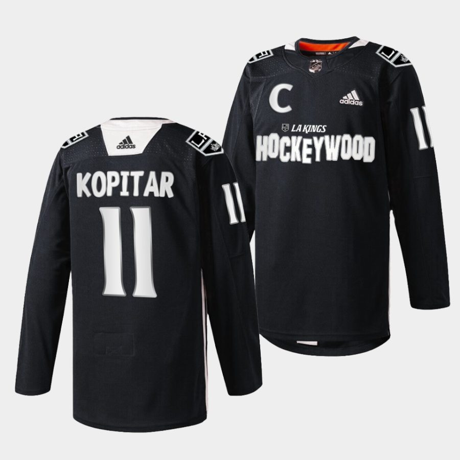 anze kopitar la kings warm up 2022hockey wood black jersey