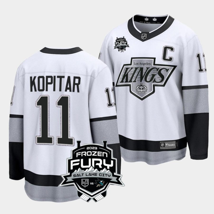 anze kopitar la kings white 2023 frozen fury alternate jersey