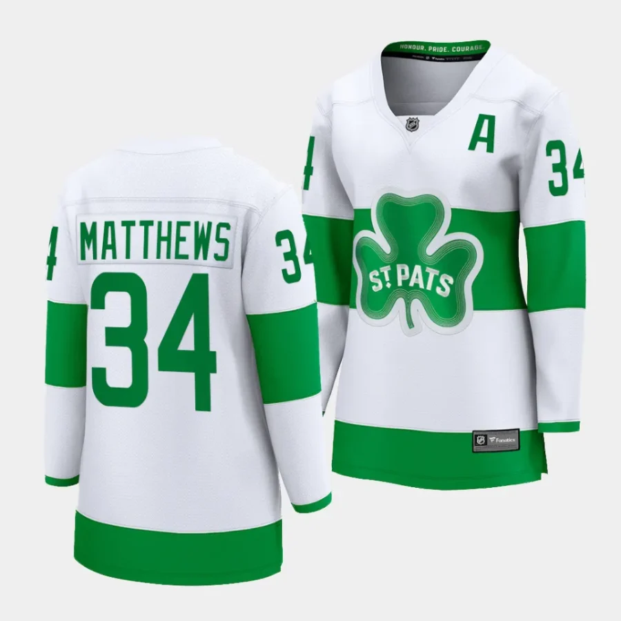 auston matthews maple leafs white 2024 st. patricks alternate premier womenjersey