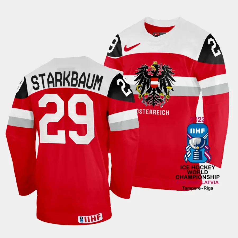 australia bernhard starkbaum 2023 iihf world championship red away jersey