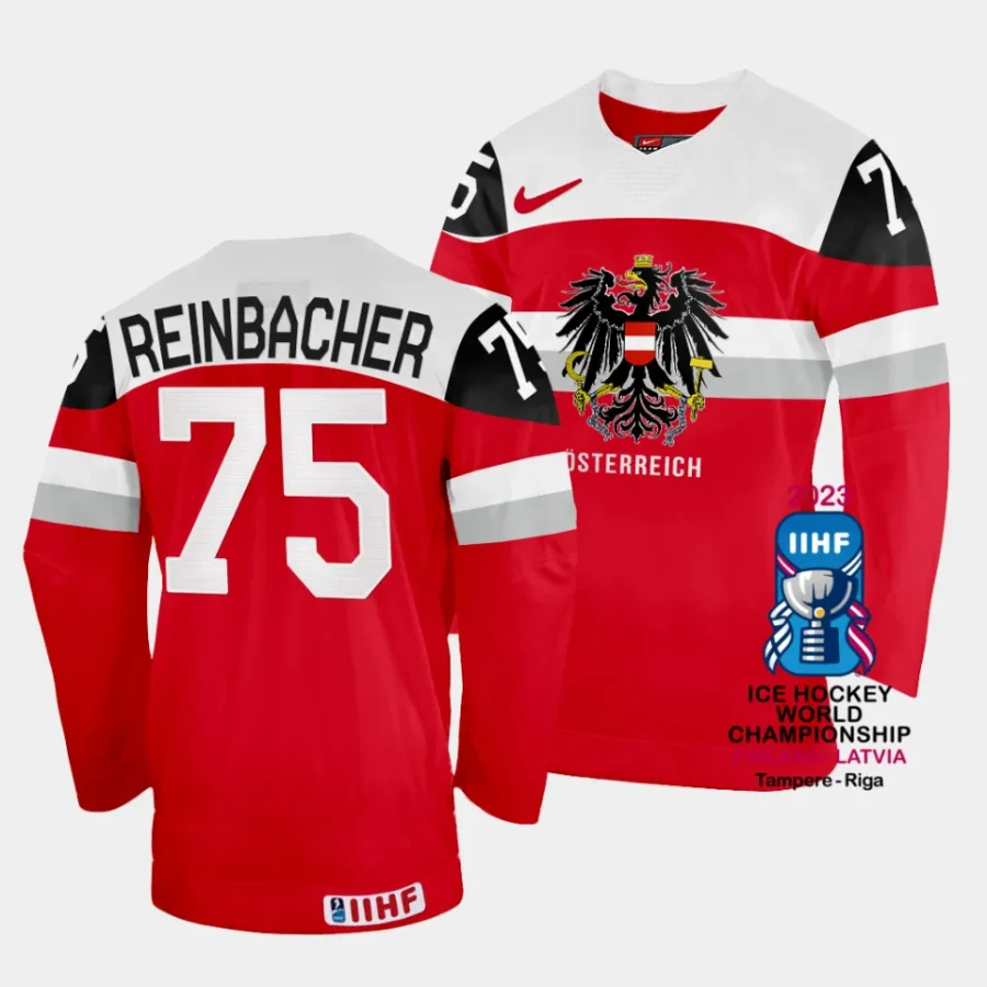 australia david reinbacher 2023 iihf world championship red away jersey