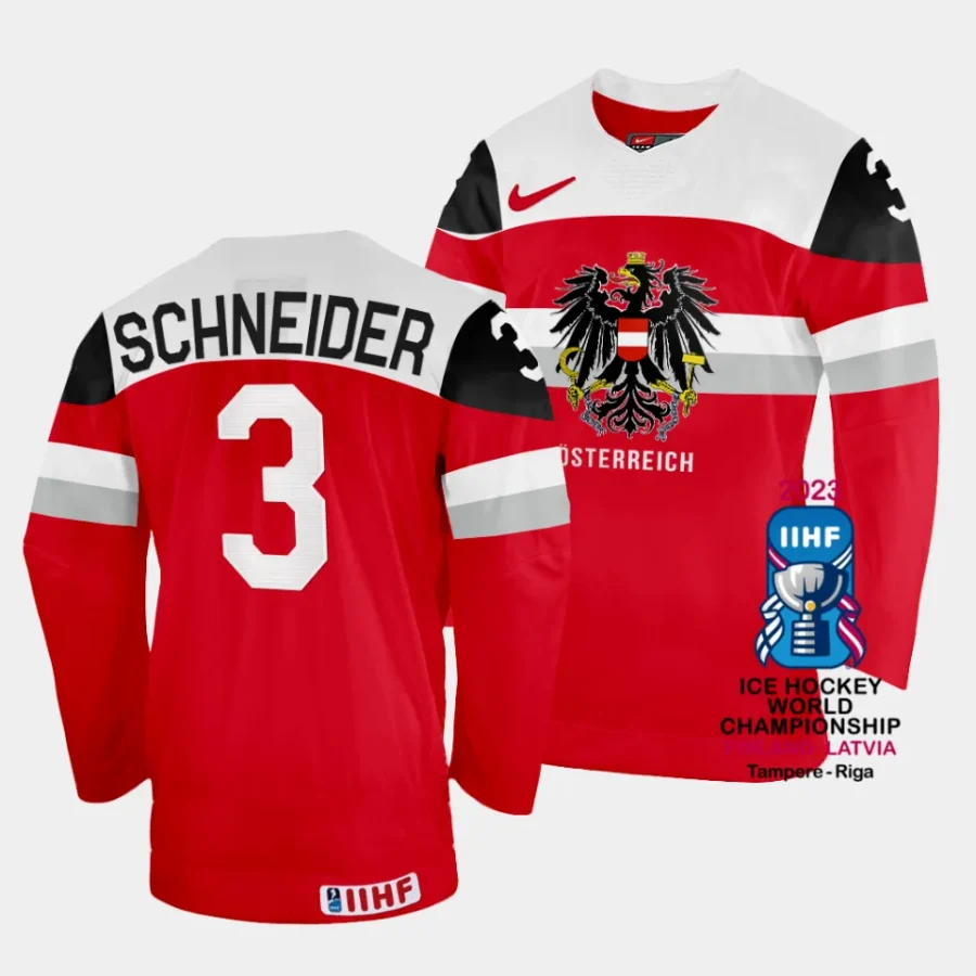 australia peter schneider 2023 iihf world championship red away jersey