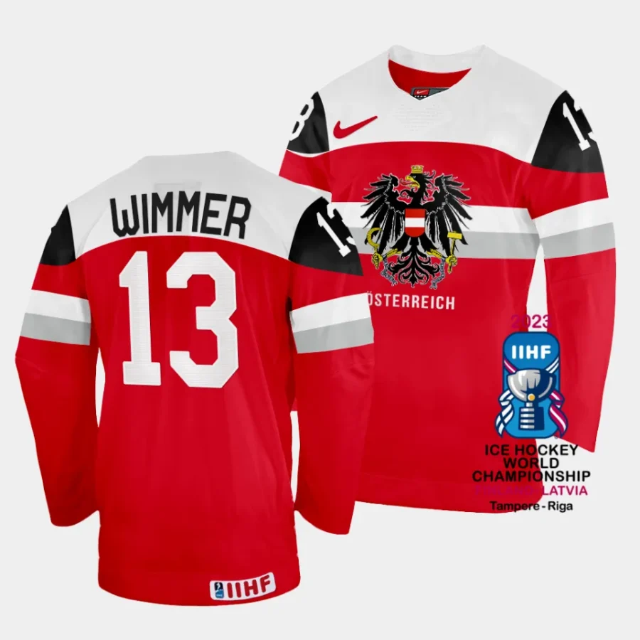 australia philipp wimmer 2023 iihf world championship red away jersey