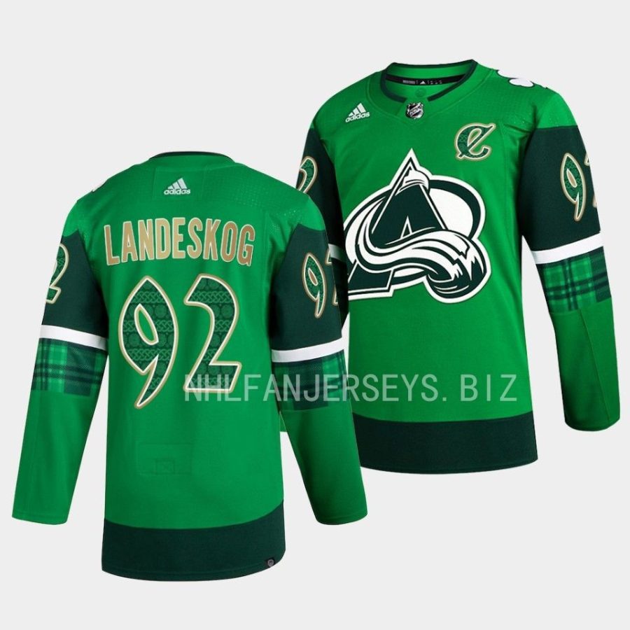 avalanche gabriel landeskog green 2023 st. patricks day jersey