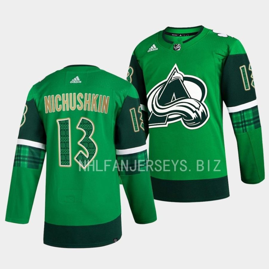 avalanche valeri nichushkin green 2023 st. patricks day jersey