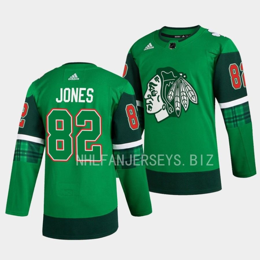 blackhawks caleb jones green 2023 st. patricks day jersey