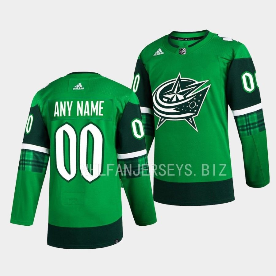 blue jackets custom primegreen authentic green 2023 st. patricks day jersey