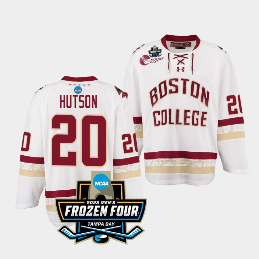 boston university lane hutson 2023 ncaa frozen four white ice hockey jersey