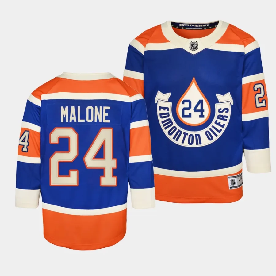 brad malone oilers 2023 nhl heritage classic youth royalpremier player jersey