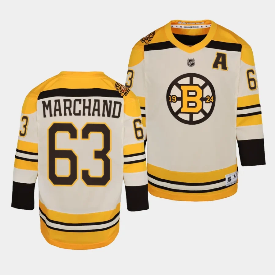 brad marchand bruins 2023 24100th anniversary youth creampremier jersey