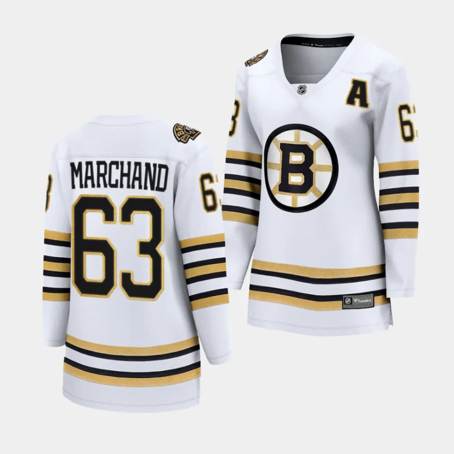 brad marchand bruins white 100th anniversary women jerseys