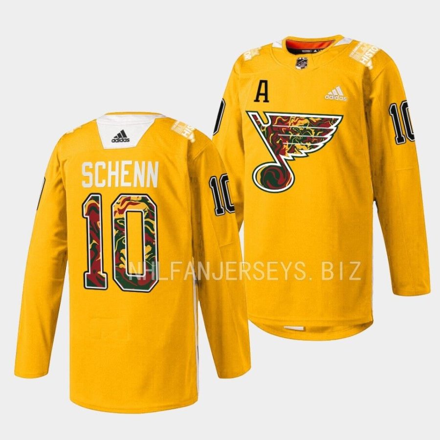 brayden schenn blues yellow 2023black history night warmup jersey