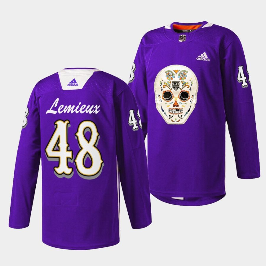 brendan lemieux la kings purple 2022dia de los metros night sugar skull warmup jersey