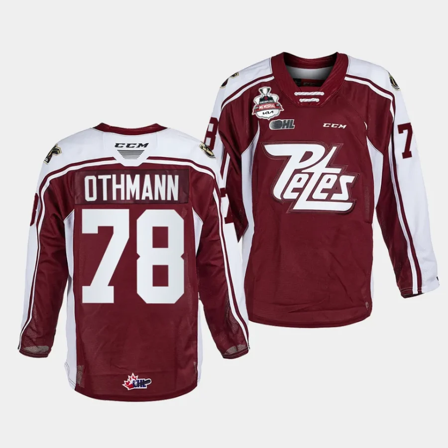 brennan othmann peterborough petes maroon 2023 ohl champions memorial cup jersey