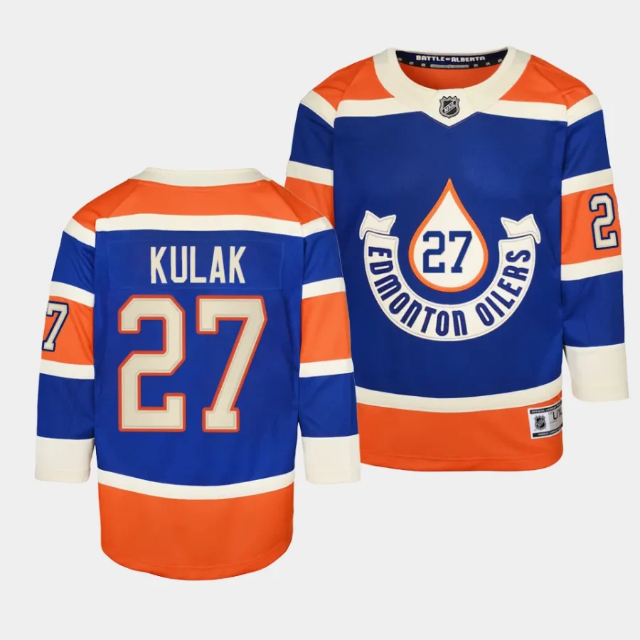 brett kulak oilers 2023 nhl heritage classic youth royalpremier player jersey