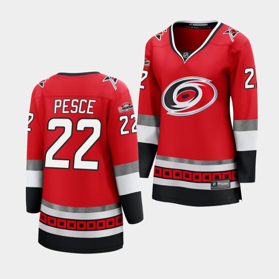 brett pesce hurricanes red 25th anniversary women jerseys