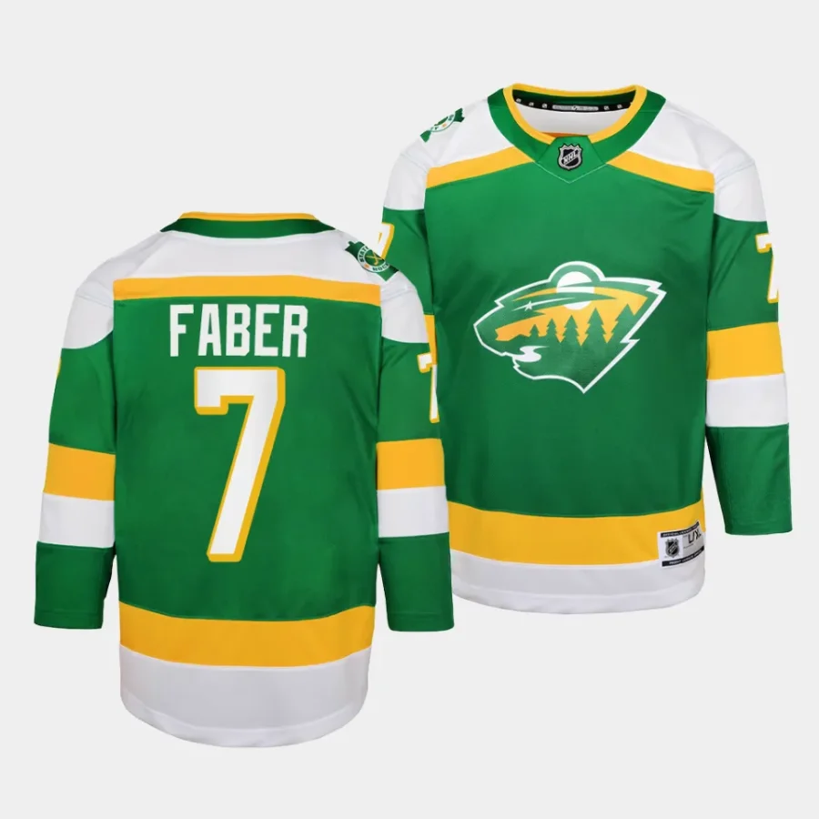 brock faber wild 2023 24alternate youth greenreplica player jersey