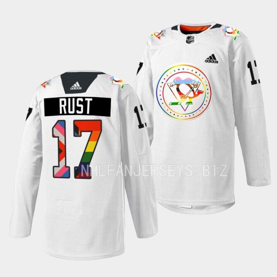 bryan rust penguins rainbow 2022pride warmup white jersey