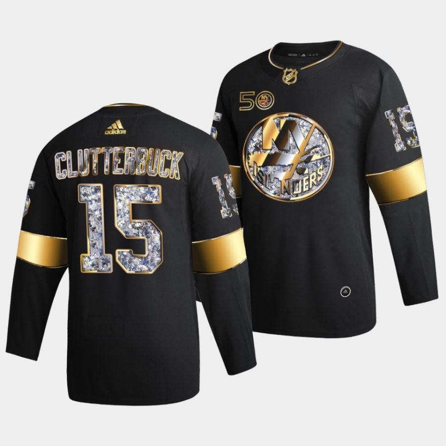 cal clutterbuck islanders 2022 23 black golden diamond 50th anniversary jersey