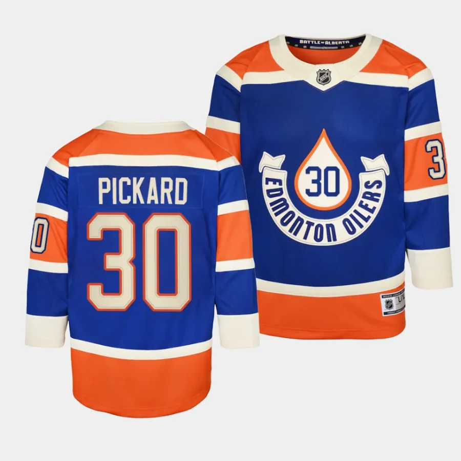 calvin pickard oilers 2023 nhl heritage classic youth royalpremier player jersey