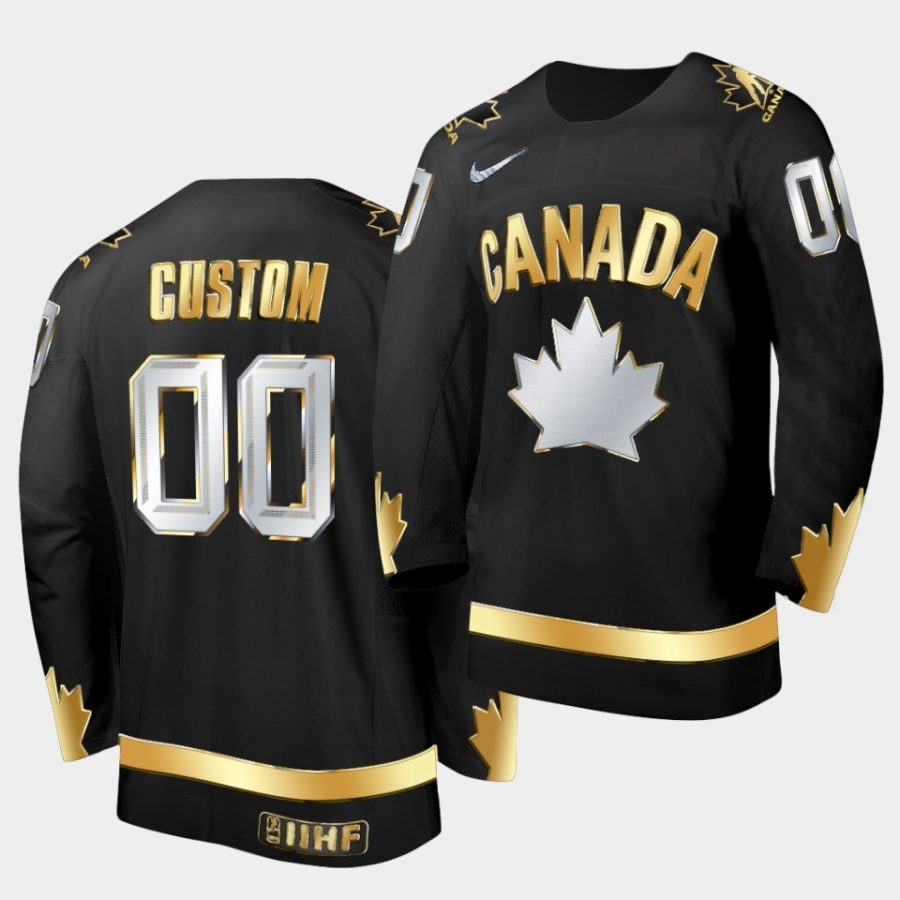 canada custom 2021 iihf world champions black golden edition jersey