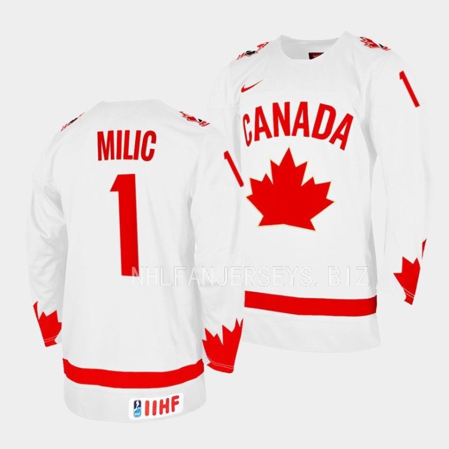 canada hockey thomas milic 2023 iihf wjc white one leaf jersey