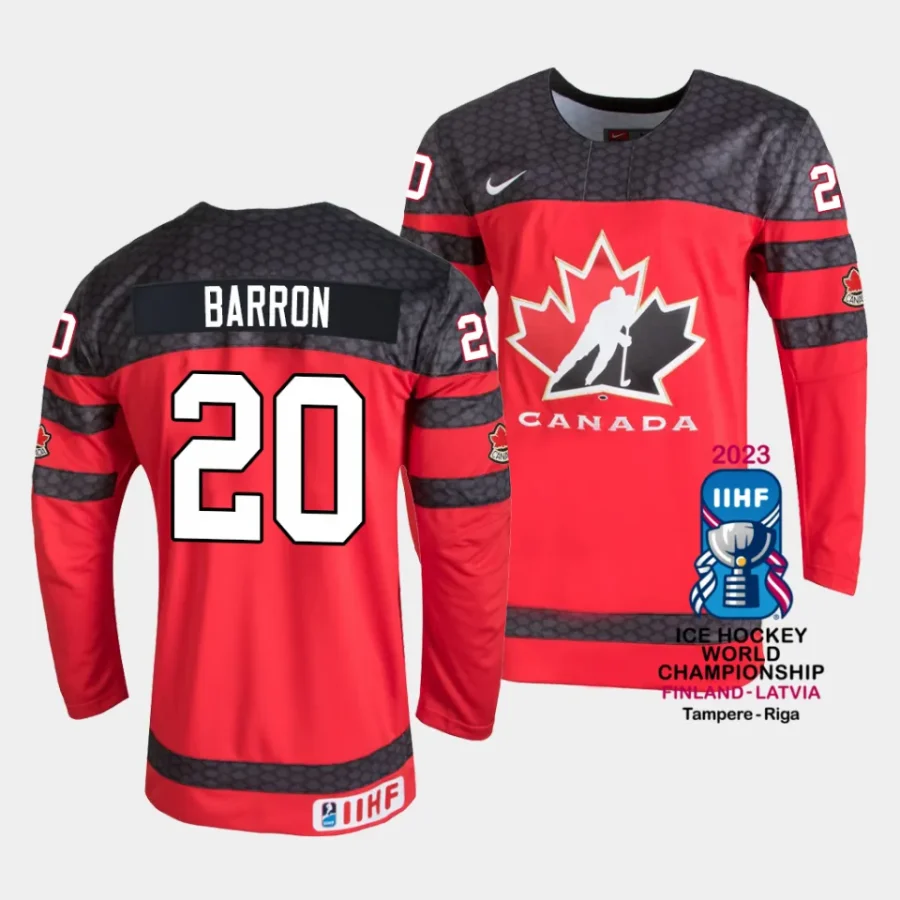 canada justin barron 2023 iihf world championship red away jersey