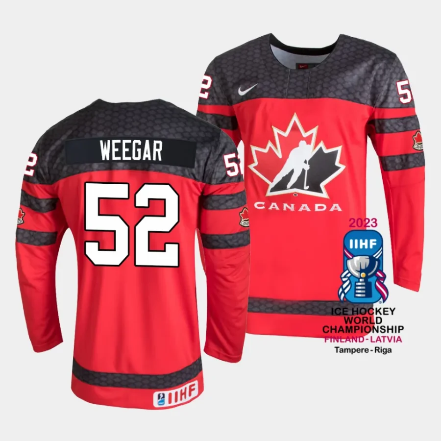 canada mackenzie weegar 2023 iihf world championship red away jersey