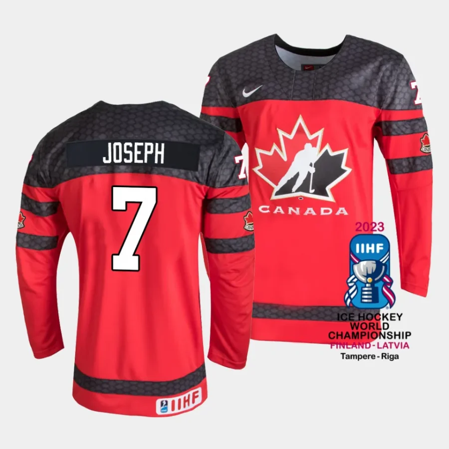 canada pierre olivier joseph 2023 iihf world championship red away jersey