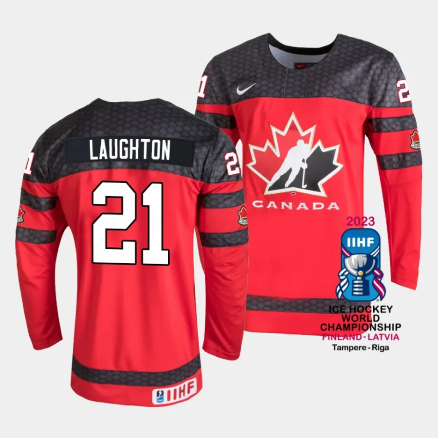 canada scott laughton 2023 iihf world championship red away jersey