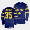 carl lindbom sweden 2023 iihf world junior championship away navy jersey