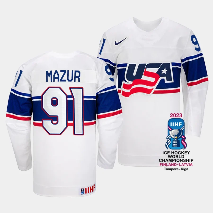 carter mazur usa 2023 iihf world championship home white jersey