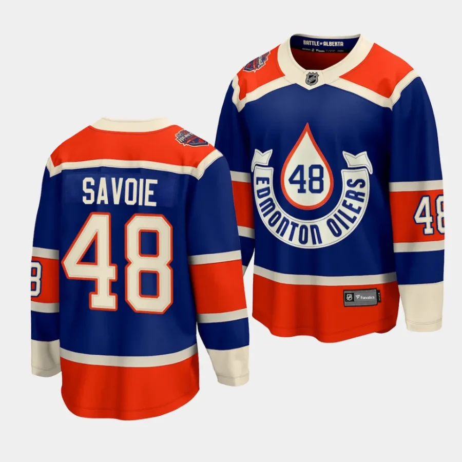 carter savoie oilers royal 2023 nhl heritage classic premier jersey