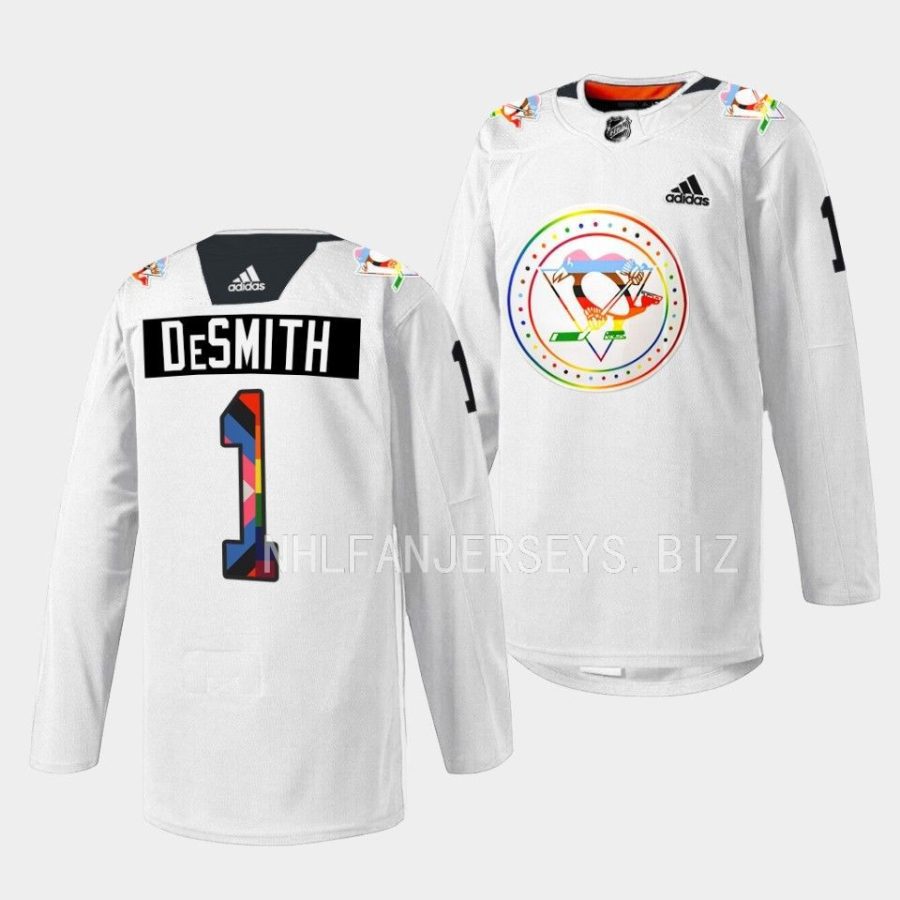 casey desmith penguins rainbow 2022pride warmup white jersey