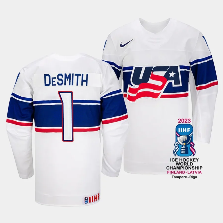 casey desmith usa 2023 iihf world championship home white jersey