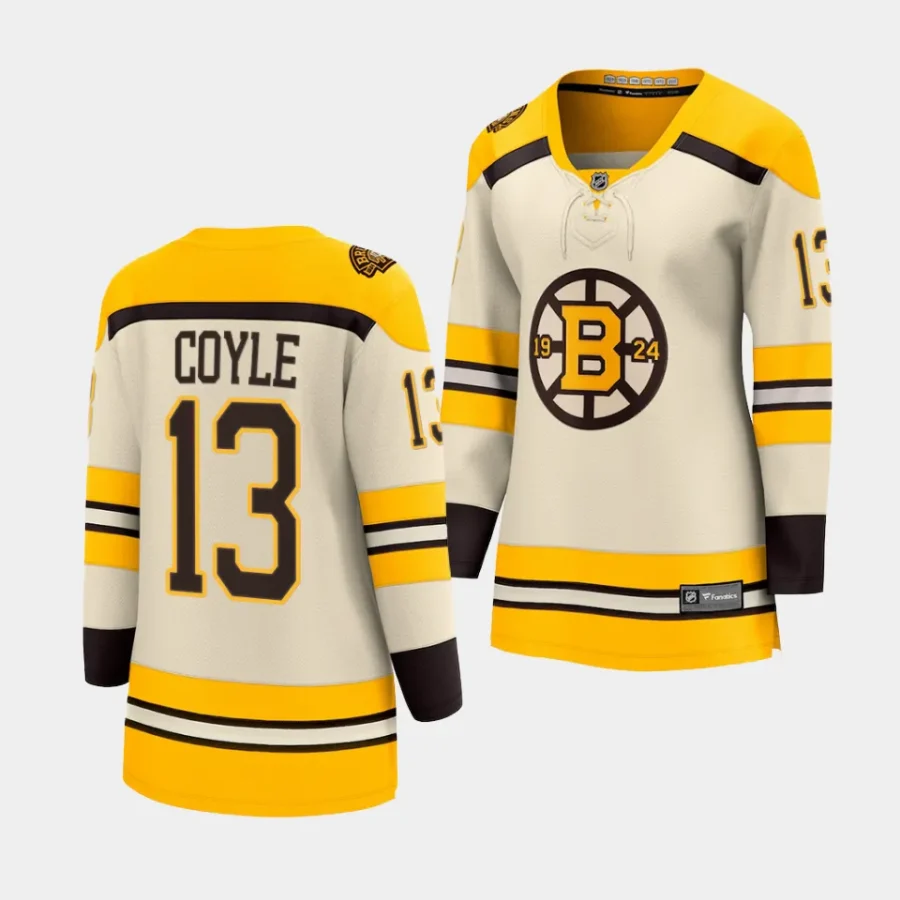 charlie coyle bruins cream 2023 24100th anniversary premier womenjersey