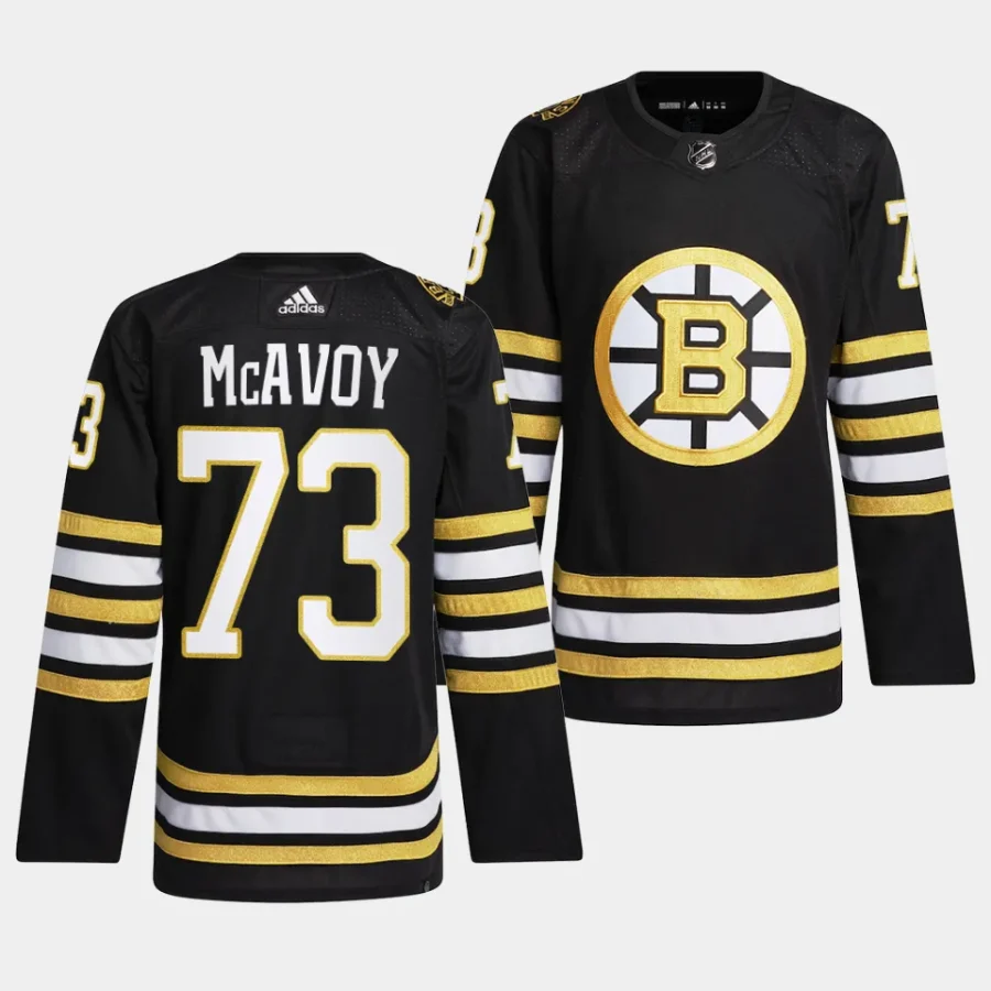 charlie mcavoy bruins black 2023 24100th anniversary primegreen jersey