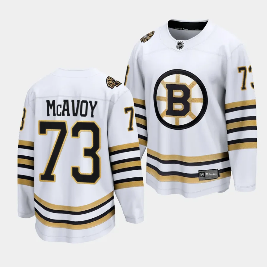 charlie mcavoy bruins white 2023 24100th anniversary premier jersey