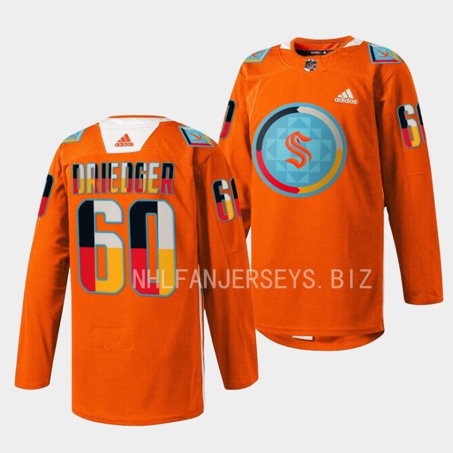 chris driedger kraken warmup 2022indigenous people night orange jersey