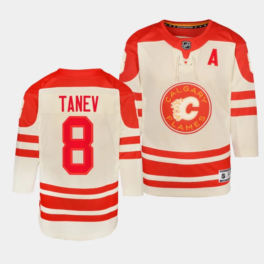 christopher tanev flames 2023 nhl heritage classic youth cream jersey