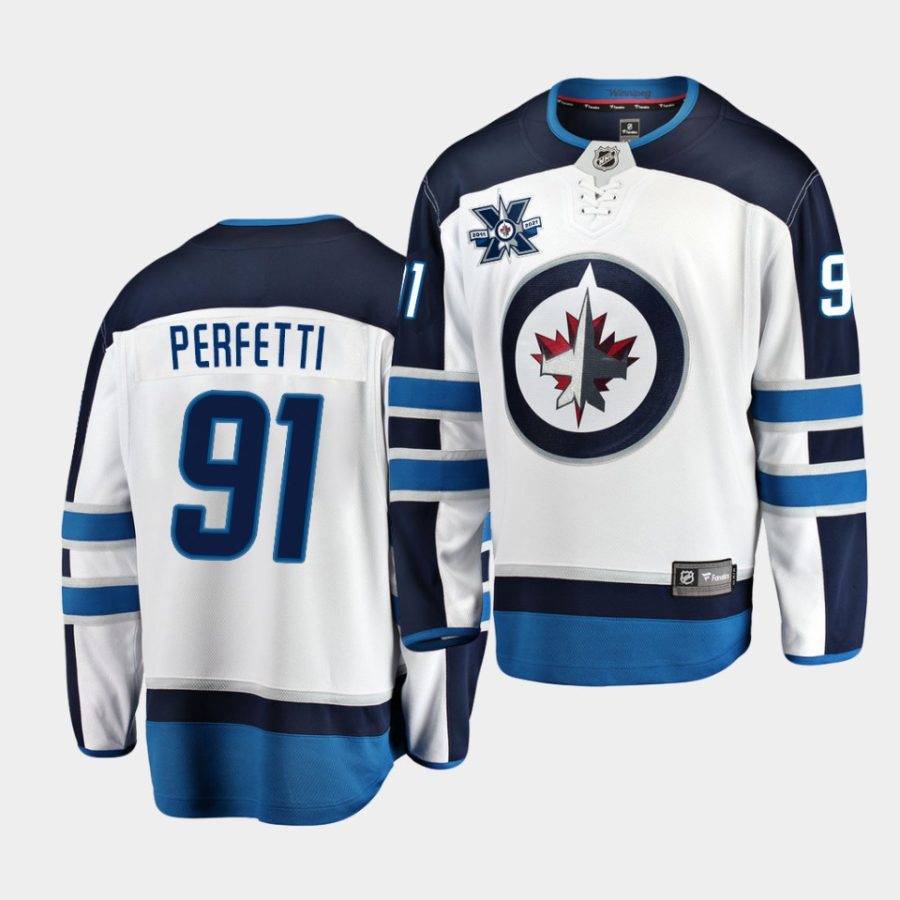 cole perfetti jets white 2020 nhl draft away 10th anniversary logo jersey