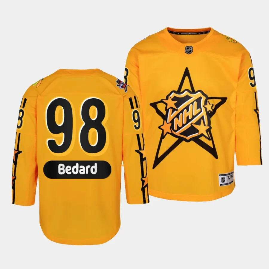 connor bedard blackhawks 2024 nhl all star game youth yellowpremier jersey