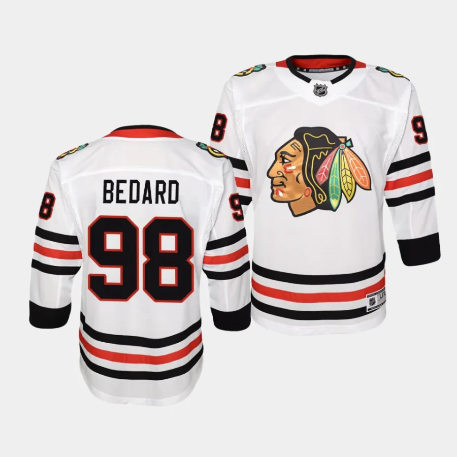 connor bedard blackhawks away youth whitepremier player jersey