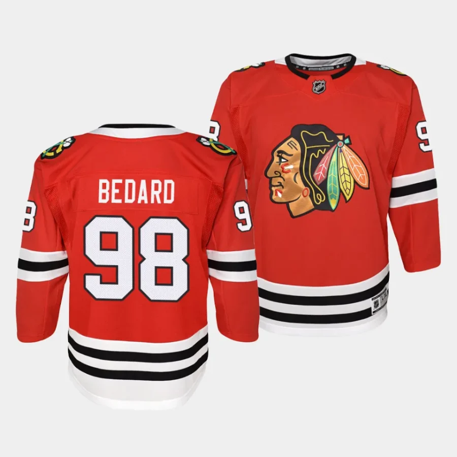 connor bedard blackhawks home youth redpremier player jersey