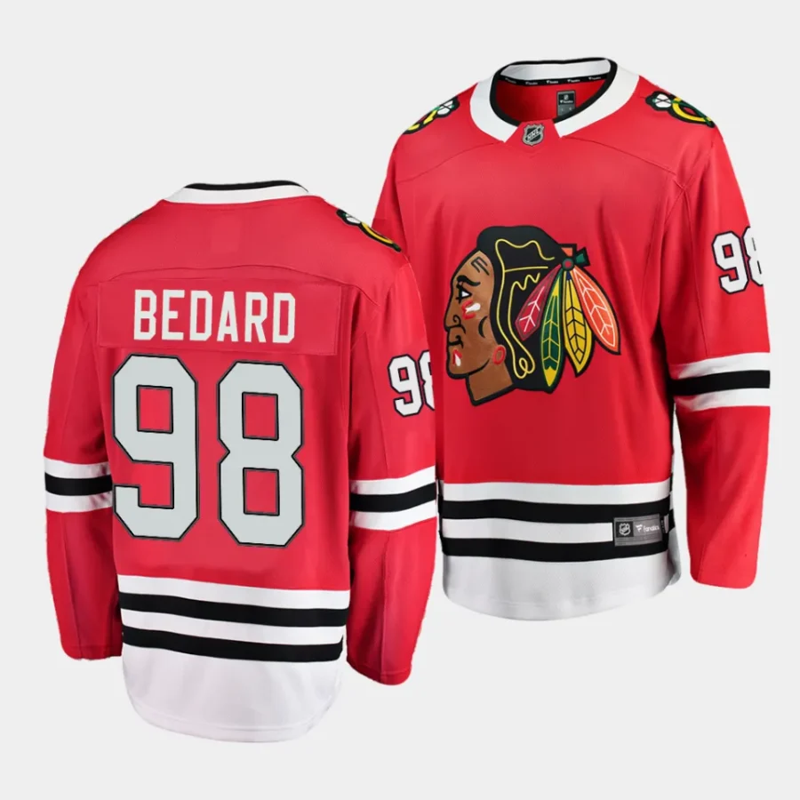 connor bedard blackhawks red home breakaway player jersey