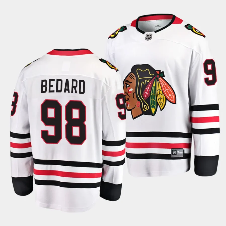 connor bedard blackhawks white away breakaway player jersey