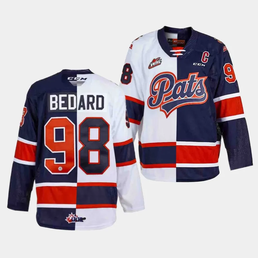 connor bedard regina pats white blue 2023 nhl draft split edition jersey